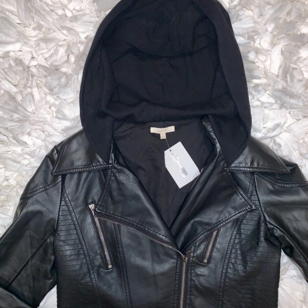 Black Hooded Leather Jacket